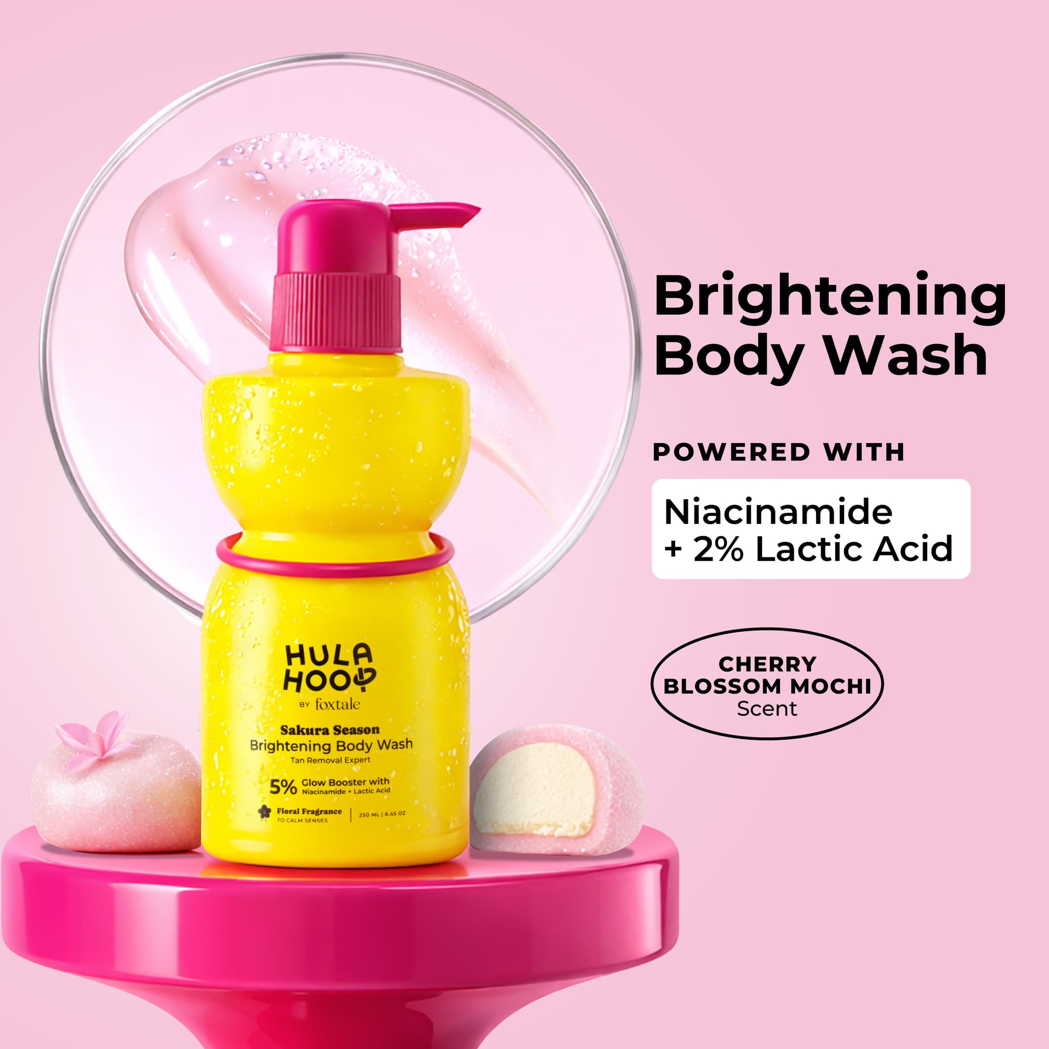 Foxtale Hula Hoop Sakura Season Brightening Body Wash yellow bottle product packaging