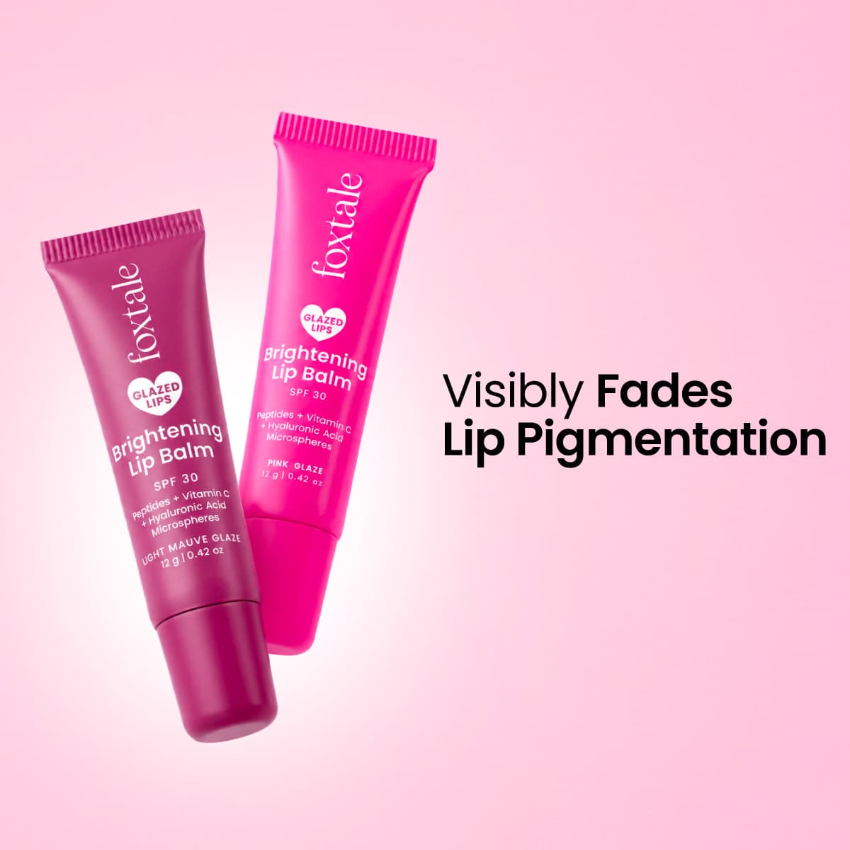 Foxtale Glazed Lips Brightening Lip Balm SPF 30 tinted tubes product packaging