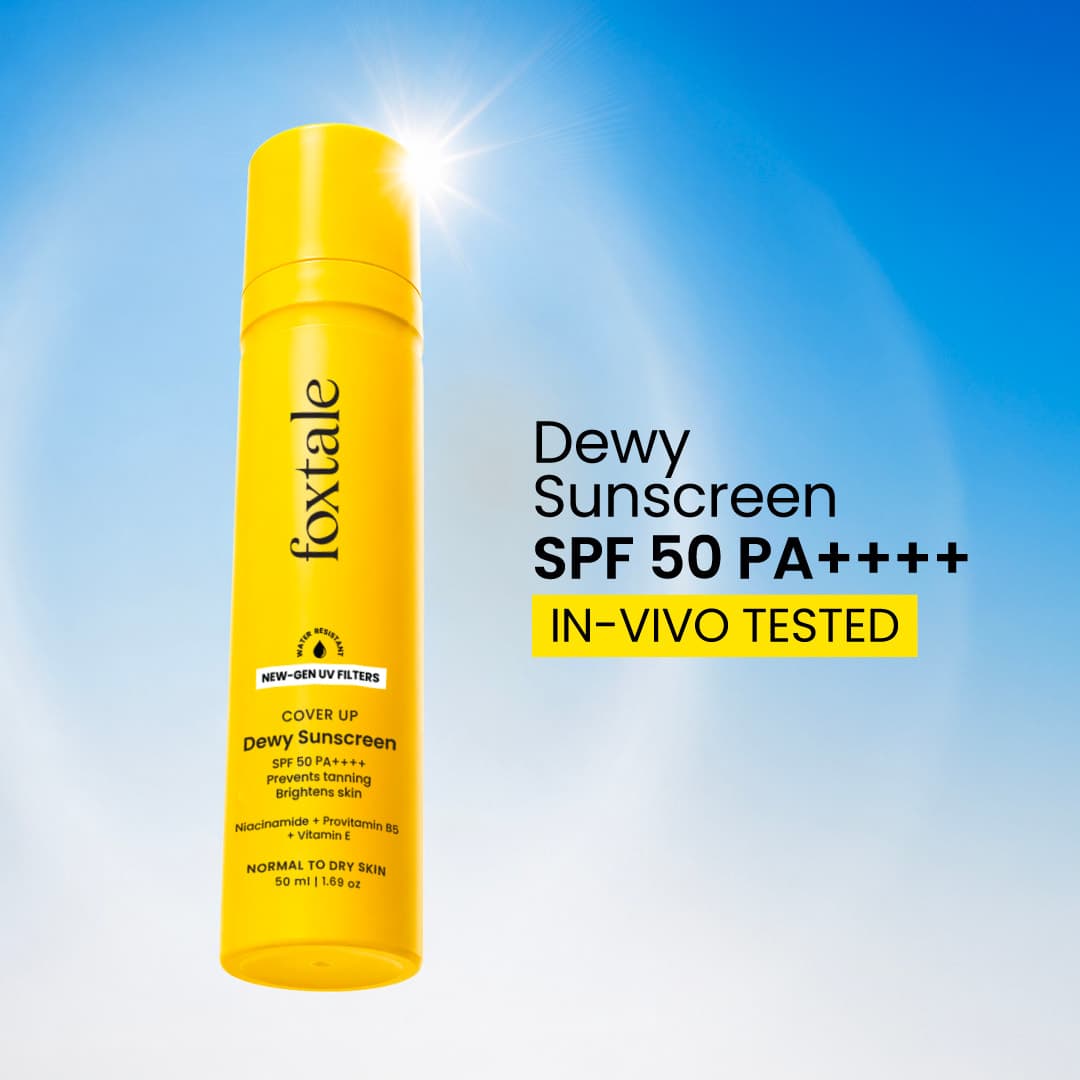 Foxtale Dewy Finish Sunscreen SPF 50 PA++++ yellow bottle product packaging