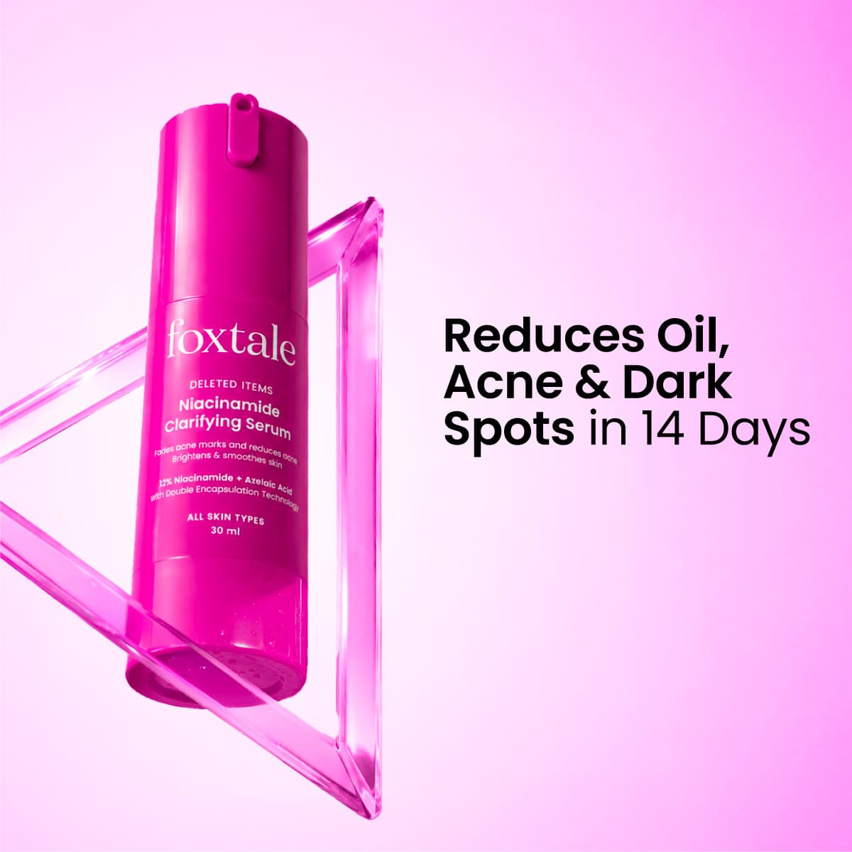 Foxtale 12% Niacinamide Clarifying Serum magenta bottle product packaging