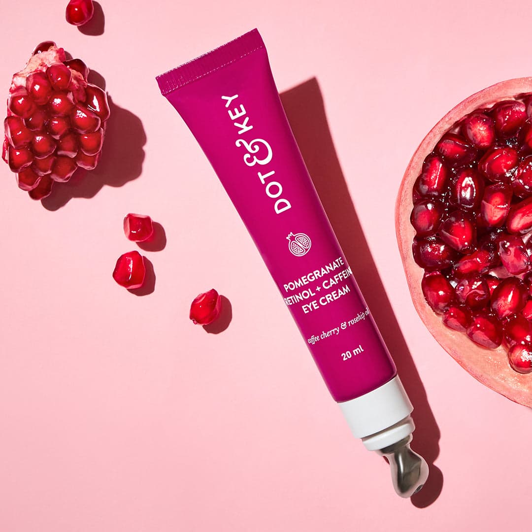 Dot & Key Pomegranate + Retinol Eye Cream for Dark Circles tube with metal roller applicator