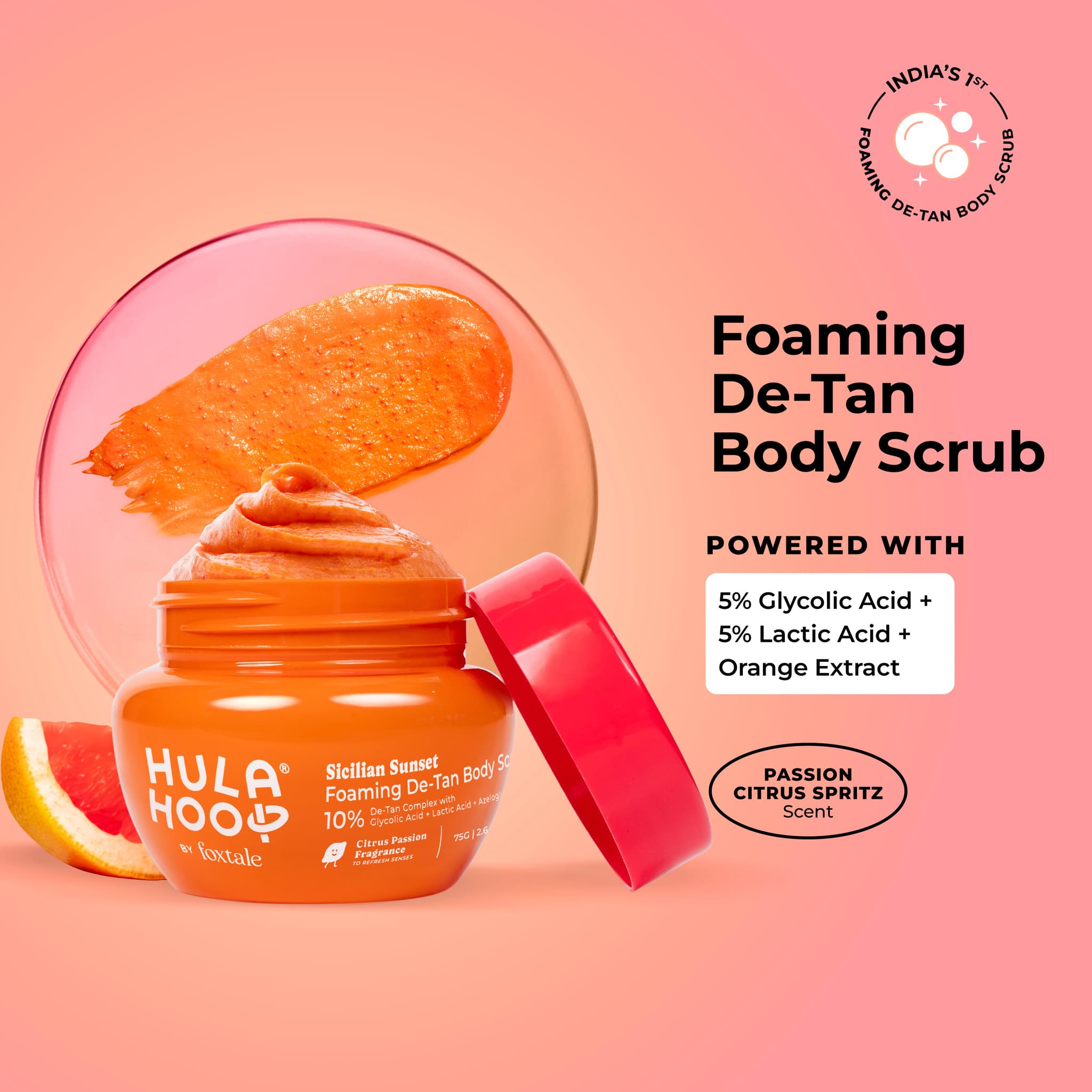 Hula Hoop by Foxtale Sicilian Sunset Foaming De-Tan Body Scrub